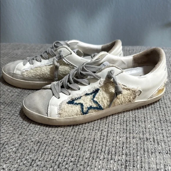 Golden Goose Superstar Sneakers Fringe Cream Blue Star EU37/ US sz6